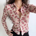 American Retro Fashion Slim Polo Collar Hot Girl Long Sleeve Shirt - Image 2
