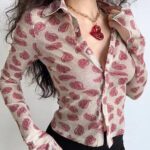 American Retro Fashion Slim Polo Collar Hot Girl Long Sleeve Shirt - Image 3