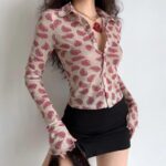 American Retro Fashion Slim Polo Collar Hot Girl Long Sleeve Shirt - Image 4