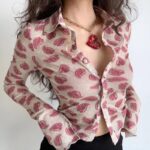American Retro Fashion Slim Polo Collar Hot Girl Long Sleeve Shirt - Image 5