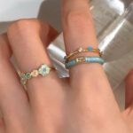 Blue Enamel Mother-of-Pearl Ring – Light Luxury Summer Statement Ring for Women - Image 10