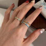 Blue Enamel Mother-of-Pearl Ring – Light Luxury Summer Statement Ring for Women - Image 5