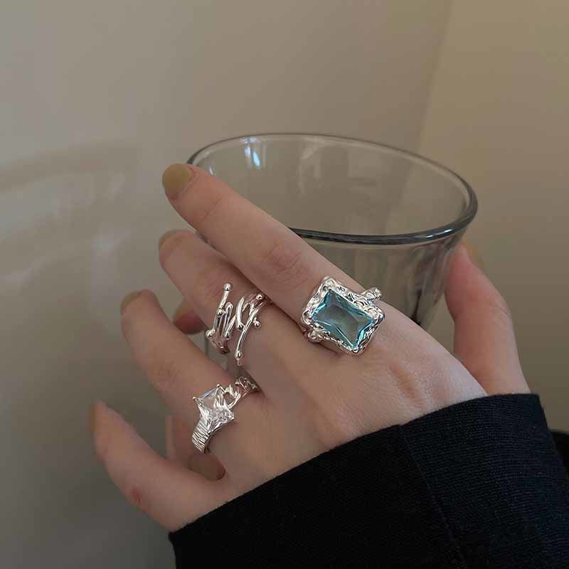 13390405562793980 Geometric Square Zircon Open Ring – Adjustable High-End INS Style for Women - Image 1