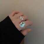 Geometric Square Zircon Open Ring – Adjustable High-End INS Style for Women - Image 9