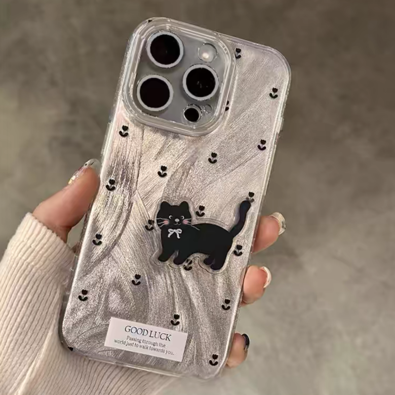 13396005709460957 Black Cat Floral Phone Case – Soft Shockproof Aesthetic Cover - Image 1