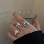 Geometric Square Zircon Open Ring – Adjustable High-End INS Style for Women - Image 10
