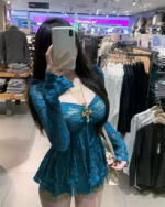 Elegant Square Neck Lace Top – Slim Fit Sexy Women’s Autumn Lace Blouse - Image 2
