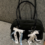 Balletcore Heart Bow Keychain – Blue Satin Bag Charm, Cute Girly Pendant - Image 2