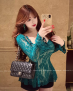 Elegant Square Neck Lace Top – Slim Fit Sexy Women’s Autumn Lace Blouse - Image 4