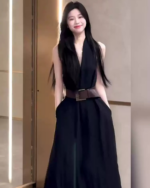 Black Elegant V-Neck Halter Maxi Dress – Sleeveless Slim Fit Luxury Summer Dress for Women - Image 4