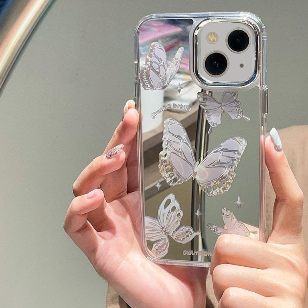5_0201c065-4c3f-4d17-8786-7d25a7dd7b7d Butterfly Mirror iPhone Case – Elegant Reflective Design - Image 1