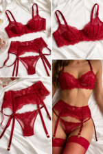 Burgundy Eyelash Lace Lingerie Set – Sexy Luxury Lace Bra & Panty Set - Image 5