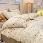 Charming Tulip & Mini Bear Cartoon Lightweight Quilt With Tassel Lace Trim - Set of Bedsheets, Duvet Cover & Pillow case - Image 2