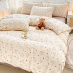 Charming Tulip & Mini Bear Cartoon Lightweight Quilt With Tassel Lace Trim - Set of Bedsheets, Duvet Cover & Pillow case - Image 3