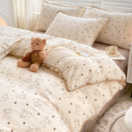 Charming Tulip & Mini Bear Cartoon Lightweight Quilt With Tassel Lace Trim - Set of Bedsheets, Duvet Cover & Pillow case - Image 4