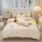 Charming Tulip & Mini Bear Cartoon Lightweight Quilt With Tassel Lace Trim - Set of Bedsheets, Duvet Cover & Pillow case - Image 5