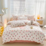Charming Tulip & Mini Bear Cartoon Lightweight Quilt With Tassel Lace Trim - Set of Bedsheets, Duvet Cover & Pillow case - Image 7