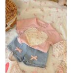 Girls Korean Style Pink Denim Shorts Set - Image 7