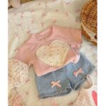 Girls Korean Style Pink Denim Shorts Set - Image 6