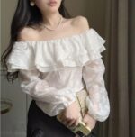 Elegant Off-Shoulder Lace Ruffle Top for Women - Image 2