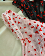 Heart Flocked Sheer Lace Deep V Push-Up Lingerie Set for Women - Image 10