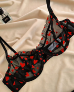 Heart Flocked Sheer Lace Deep V Push-Up Lingerie Set for Women - Image 2