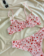 Heart Flocked Sheer Lace Deep V Push-Up Lingerie Set for Women - Image 3