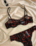 Heart Flocked Sheer Lace Deep V Push-Up Lingerie Set for Women - Image 4