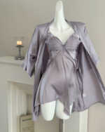 Blush Butterfly Lace Satin Nightdress Set - Image 3
