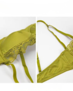 European Satin Half Cup Push-Up Bra Set – Green Lace Trim Underwire Lingerie - Image 5