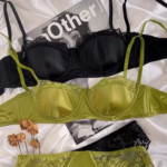 European Satin Half Cup Push-Up Bra Set – Green Lace Trim Underwire Lingerie