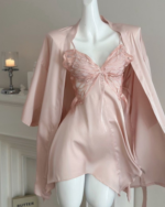Blush Butterfly Lace Satin Nightdress Set - Image 9