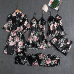 Silk 5-Piece Women's Sleepwear Set with Chest Pads – Camisole Dress, Robe & Loungewear - Image 10