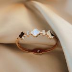 Four Leaf Clover Titanium Steel Rose Gold Open Bracelet for Women - Image 5