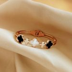 Four Leaf Clover Titanium Steel Rose Gold Open Bracelet for Women - Image 4