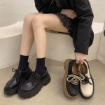 PLOVER Thick-soled Women's Lace-up British Style Slip-on Flats Leather Shoes - Image 2