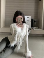 V-Neck Tie-Front Cropped Knit Cardigan - Image 9