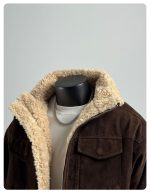 Men’s Retro Stand Collar Fleece-Lined Padded Jacket - Image 2