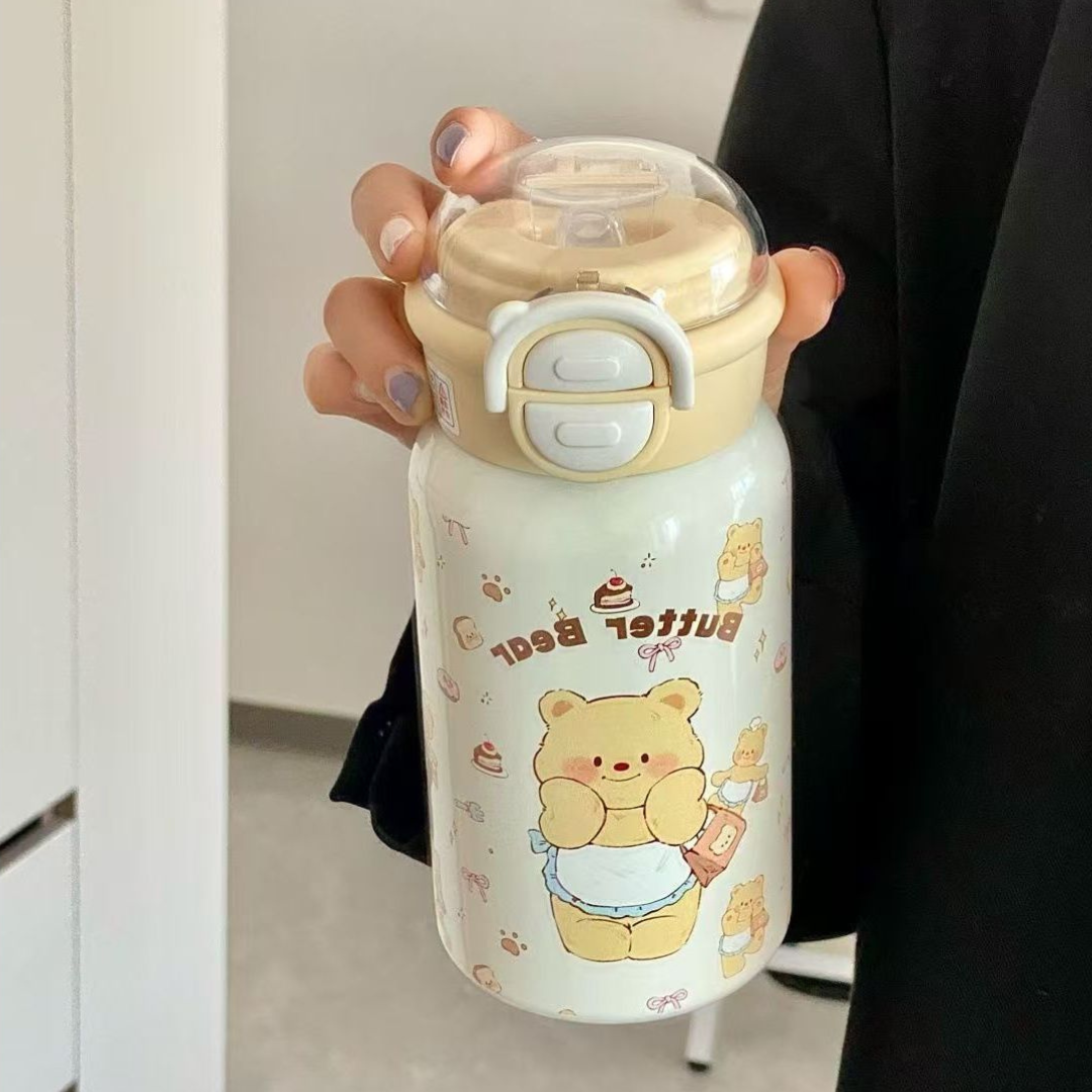 10_7ec036ef-821f-4986-a820-b9d79891c11b Cute Yellow Butter Bear 316 Stainless Steel Thermos Cup – Large Capacity, Stylish Birthday Gift for Friends - Image 1