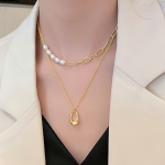 Minimalist Pearl & Plaid Teardrop Pendant Necklace Set - Image 10