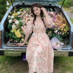 Summer new style French all-match slim mid-length super fairy gentle floral pink Dress - Image 3