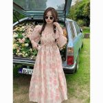 Summer new style French all-match slim mid-length super fairy gentle floral pink Dress - Image 5