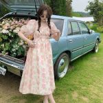 Summer new style French all-match slim mid-length super fairy gentle floral pink Dress - Image 6