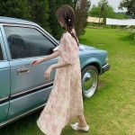 Summer new style French all-match slim mid-length super fairy gentle floral pink Dress - Image 7