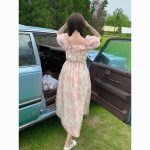 Summer new style French all-match slim mid-length super fairy gentle floral pink Dress - Image 8