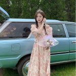 Summer new style French all-match slim mid-length super fairy gentle floral pink Dress - Image 9
