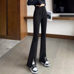 High-waisted loose slim fit versatile casual slit boot-cut suit pants - Image 2