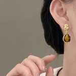 Retro Maillard style unique tiger eye stone earrings for women light luxury versatile high-end earrings - Image 7