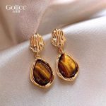 Retro Maillard style unique tiger eye stone earrings for women light luxury versatile high-end earrings - Image 3