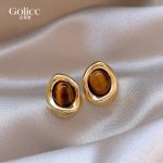 Retro Maillard style unique tiger eye stone earrings for women light luxury versatile high-end earrings - Image 5